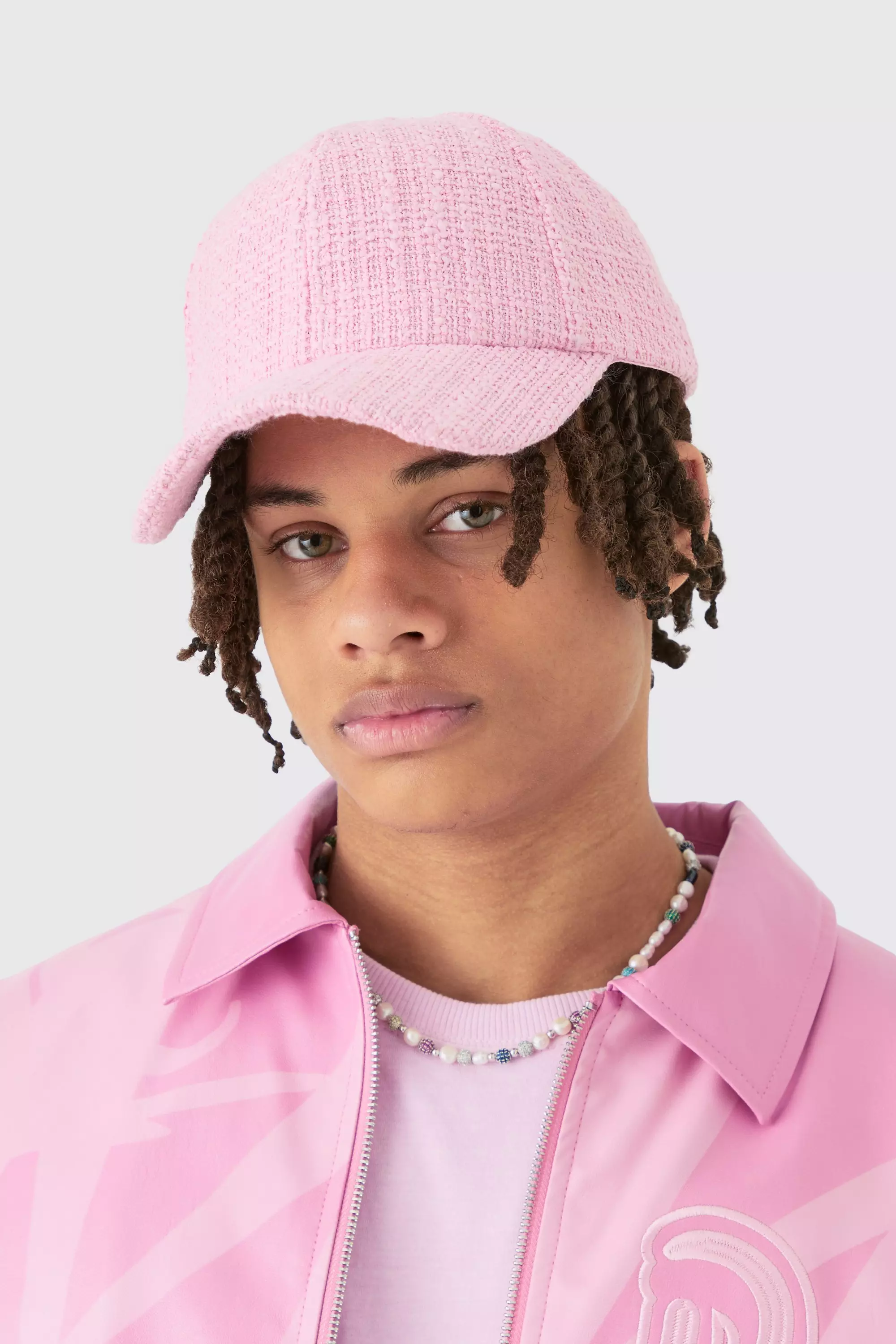 Boucle Texture Cap In Pastel Pink boohooMAN